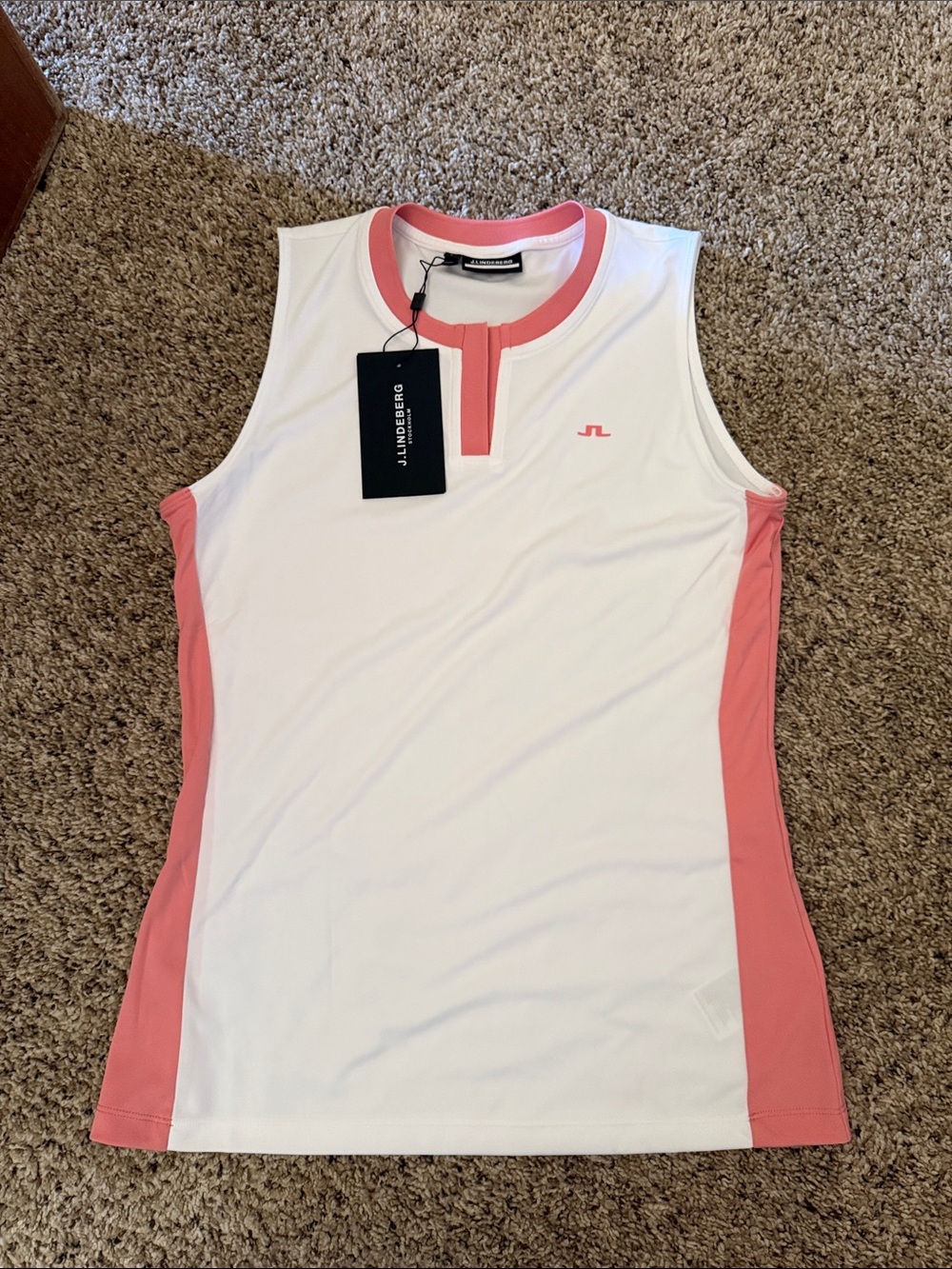 J.Lindeberg Sz Lg White Sleeveless Golf Tank with Pink Accents